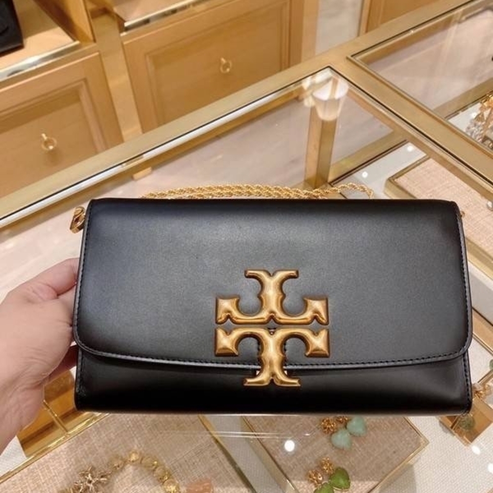 Tory Burch Black Eleanor Clutch with Gold Logo